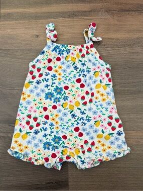 Old Navy Infant Flowers & Fruit Tie-Knot Ruffle Hem Romper Size 6-12 Months